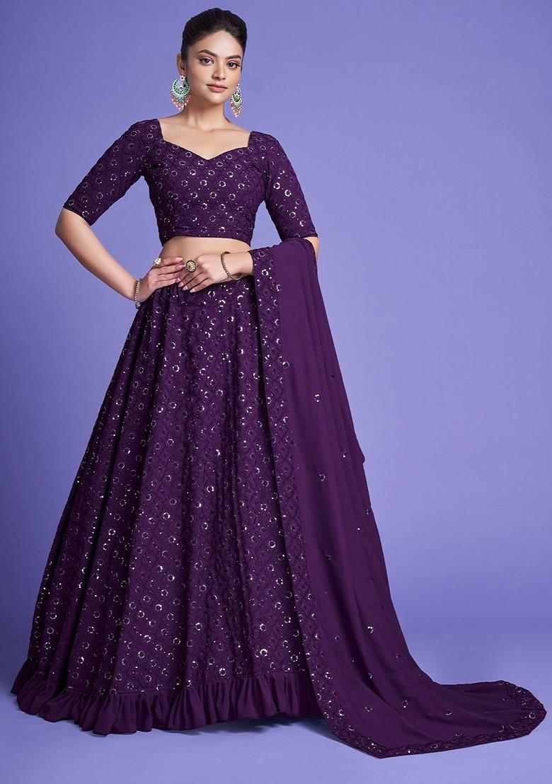 Purple Emboridered Blended Lehenga Choli - Indya