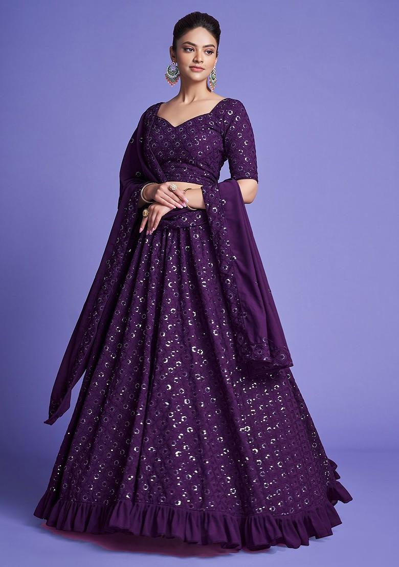 Purple Emboridered Blended Lehenga Choli - Indya