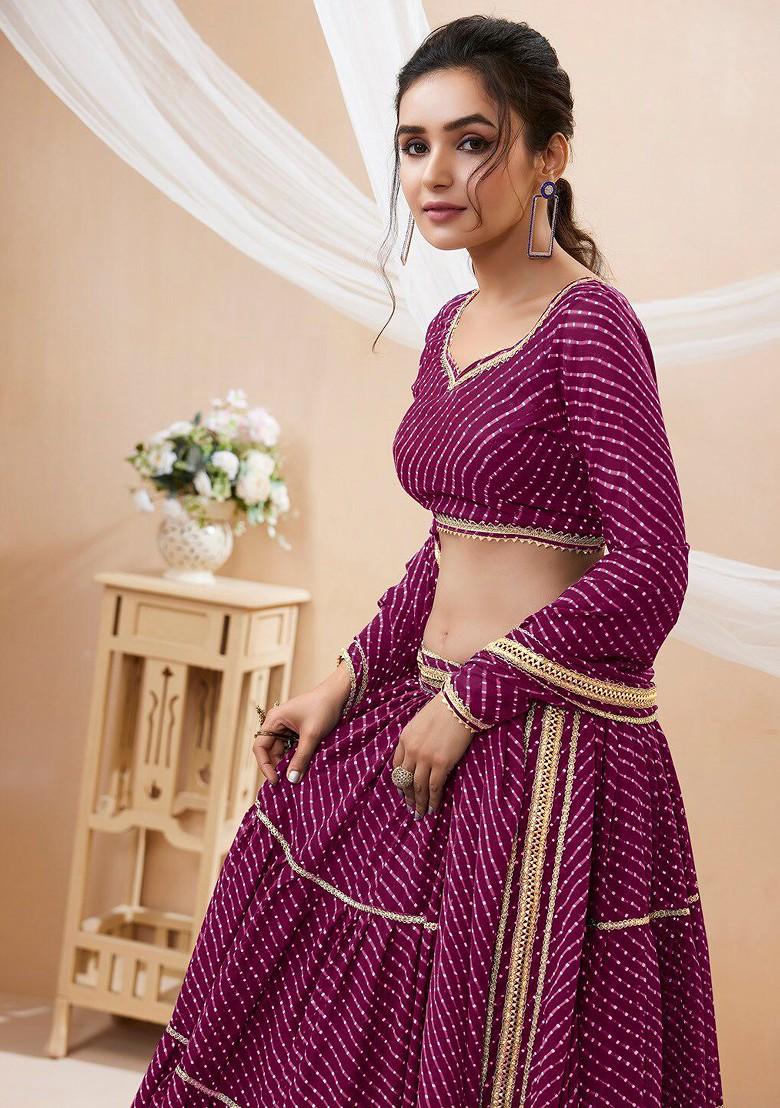 Purple Gotta Patti Blended Lehenga Choli - Indya