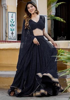 Black Printed Blended Lehenga Choli