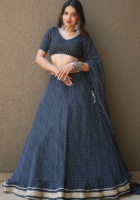 Black Printed Blended Lehenga Choli — view on Indya