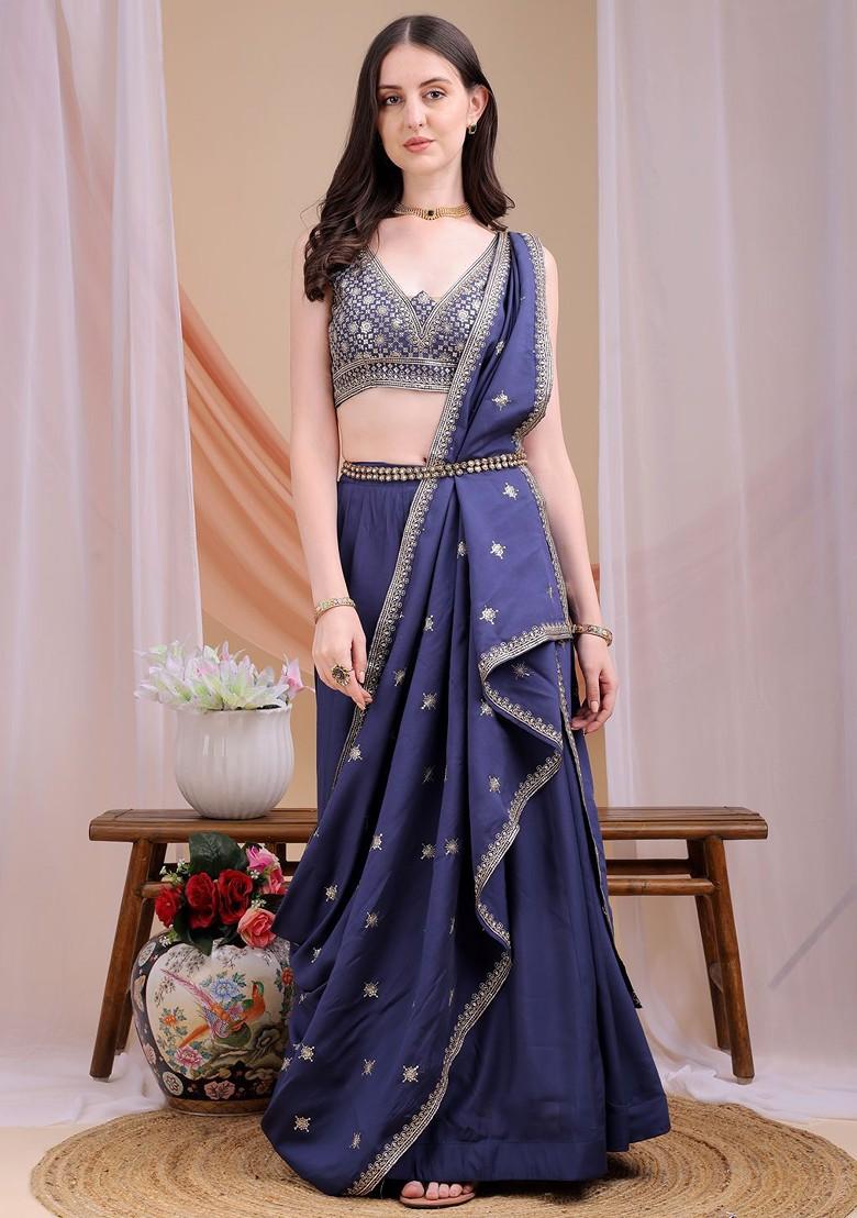 Purple Emboridered Blended Lehenga Choli - Indya