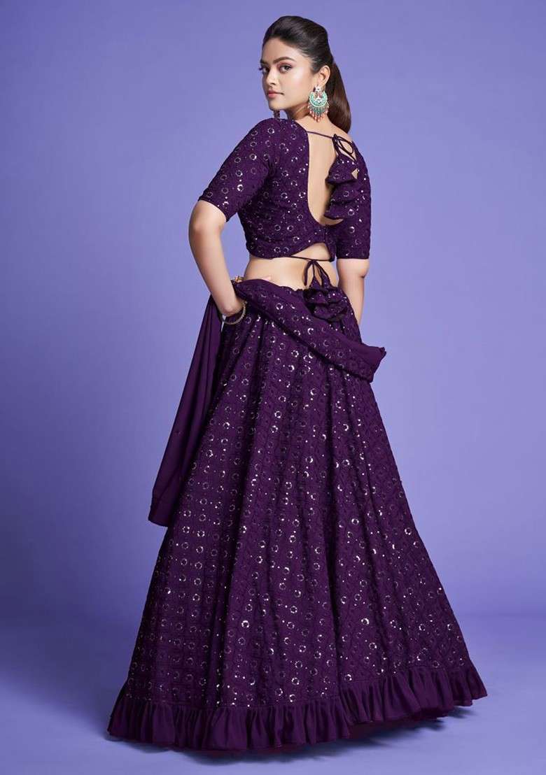 Purple Emboridered Blended Lehenga Choli - Indya