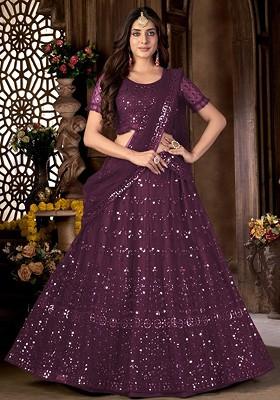 Purple Emboridered Blended Lehenga Choli