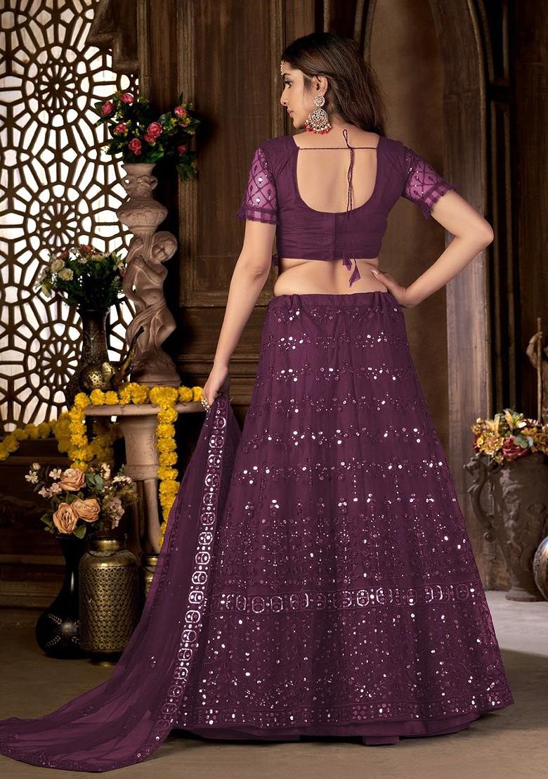 Purple Emboridered Blended Lehenga Choli - Indya