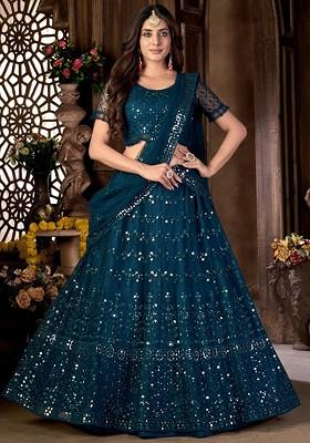 Teal Emboridered Blended Lehenga Choli