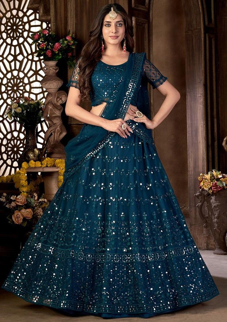 Teal Emboridered Blended Lehenga Choli - Indya