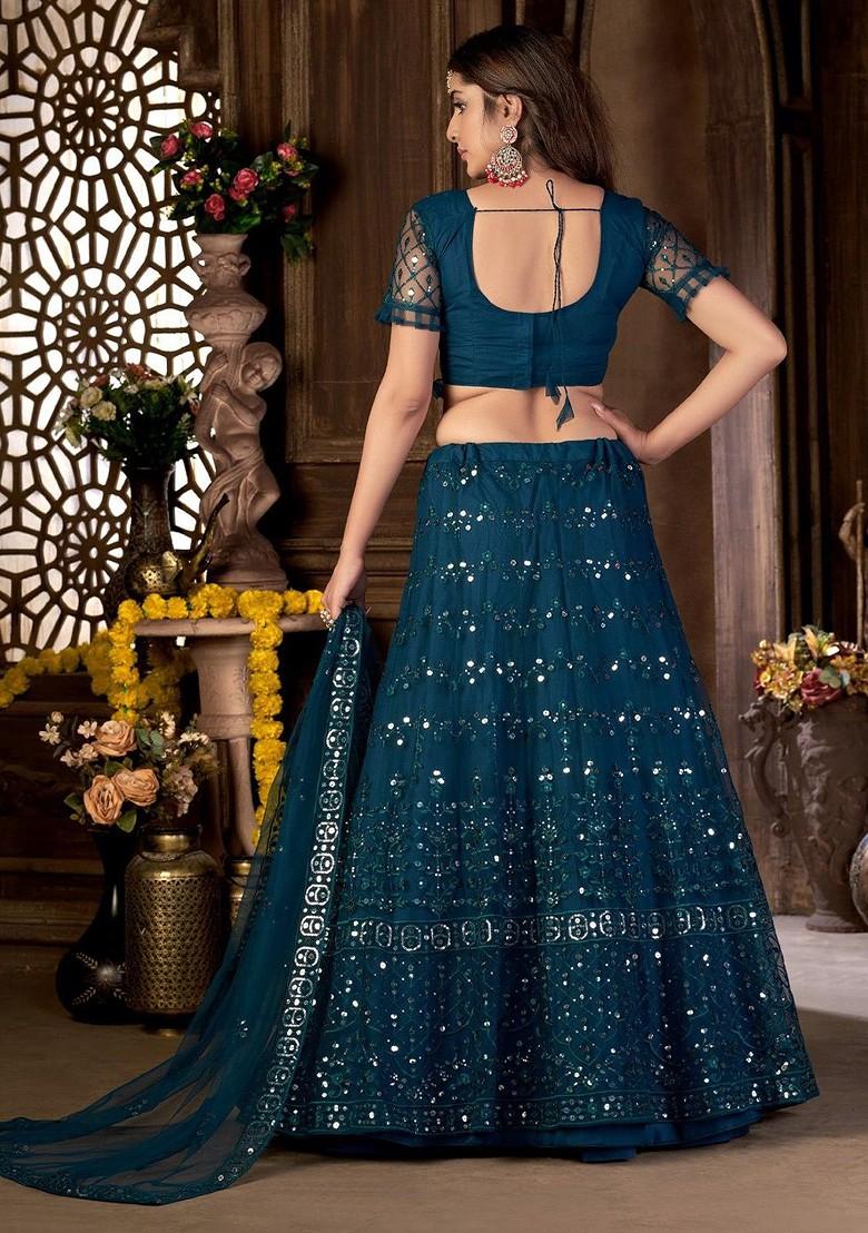 Teal Emboridered Blended Lehenga Choli - Indya