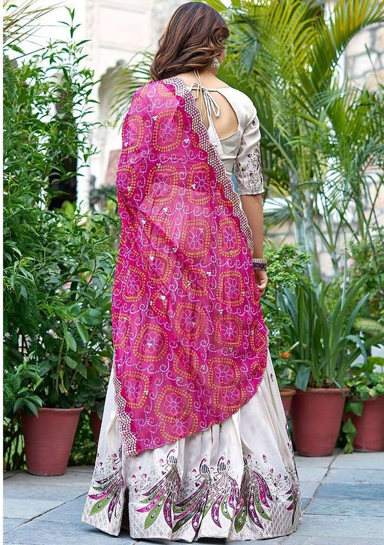 Cream Emboridered Blended Lehenga Choli - Indya