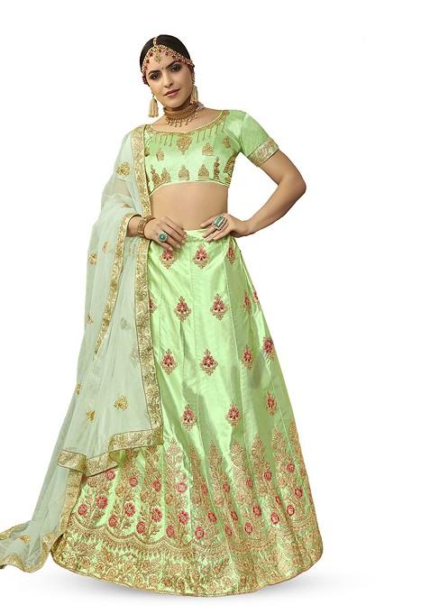 Lime Green Emboridered Blended Lehenga Choli — view on Indya