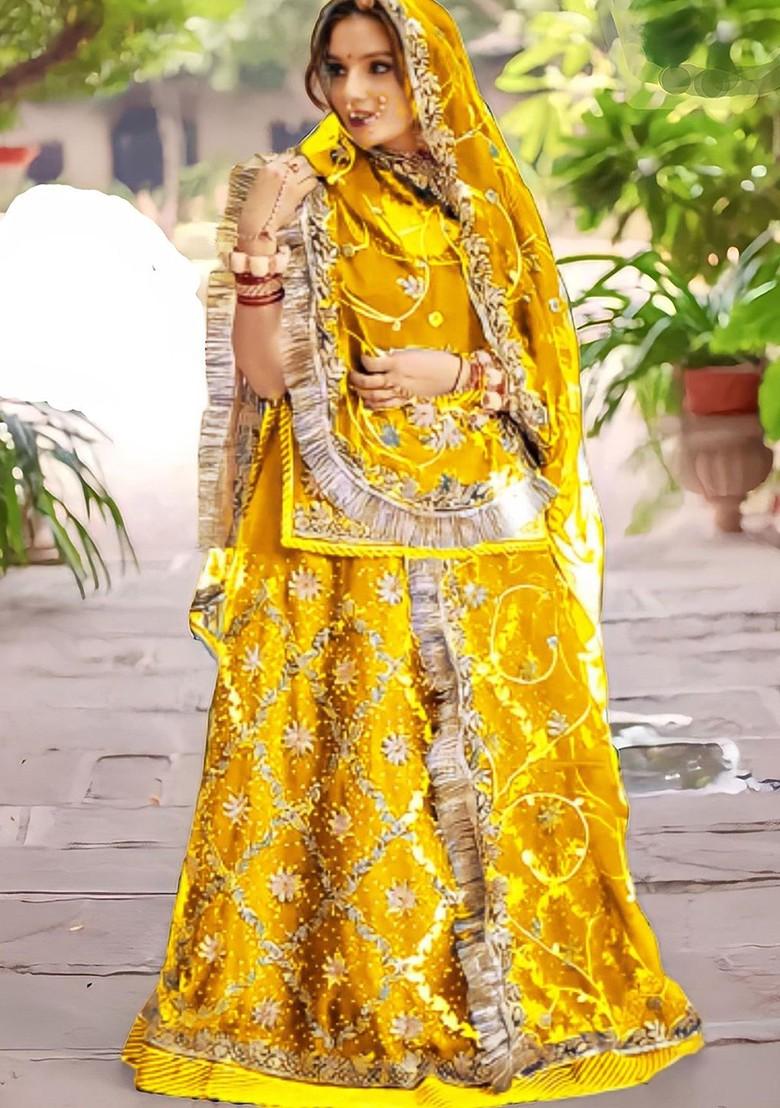 Mustard Emboridered Blended Lehenga Choli - Indya