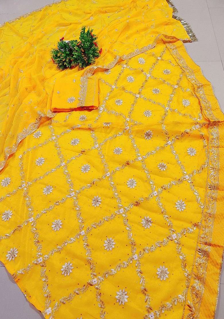Mustard Emboridered Blended Lehenga Choli - Indya