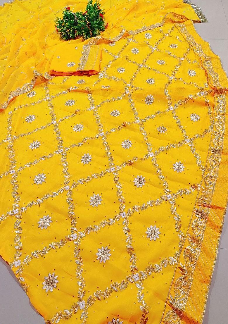 Mustard Emboridered Blended Lehenga Choli - Indya