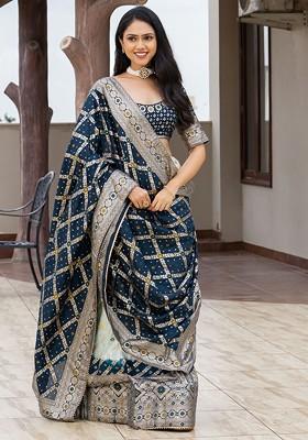 Teal Embellished Blended Lehenga Choli