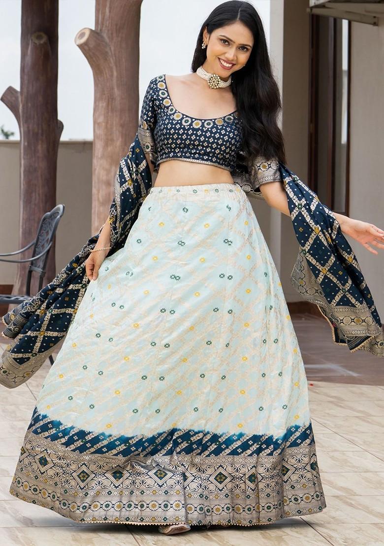 Teal Embellished Blended Lehenga Choli - Indya