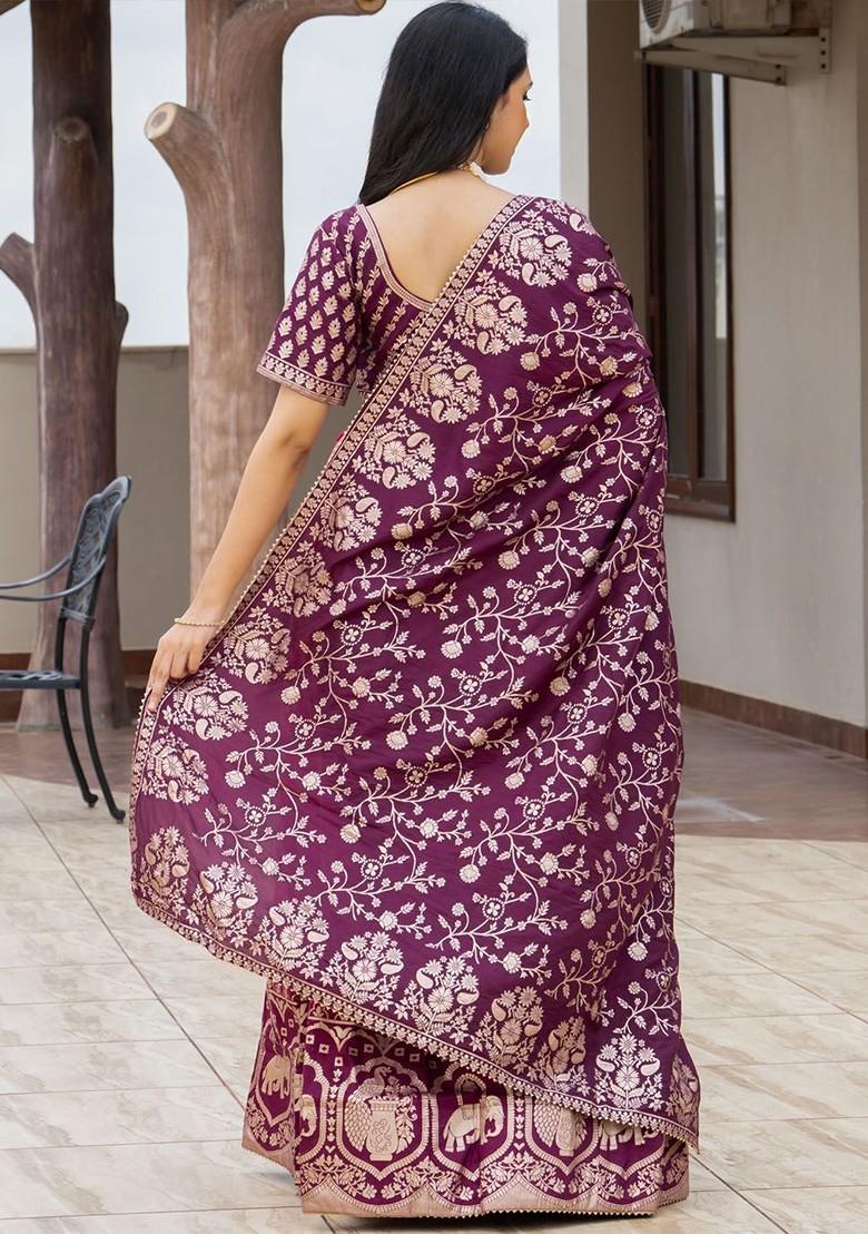 Purple Embellished Blended Lehenga Choli - Indya