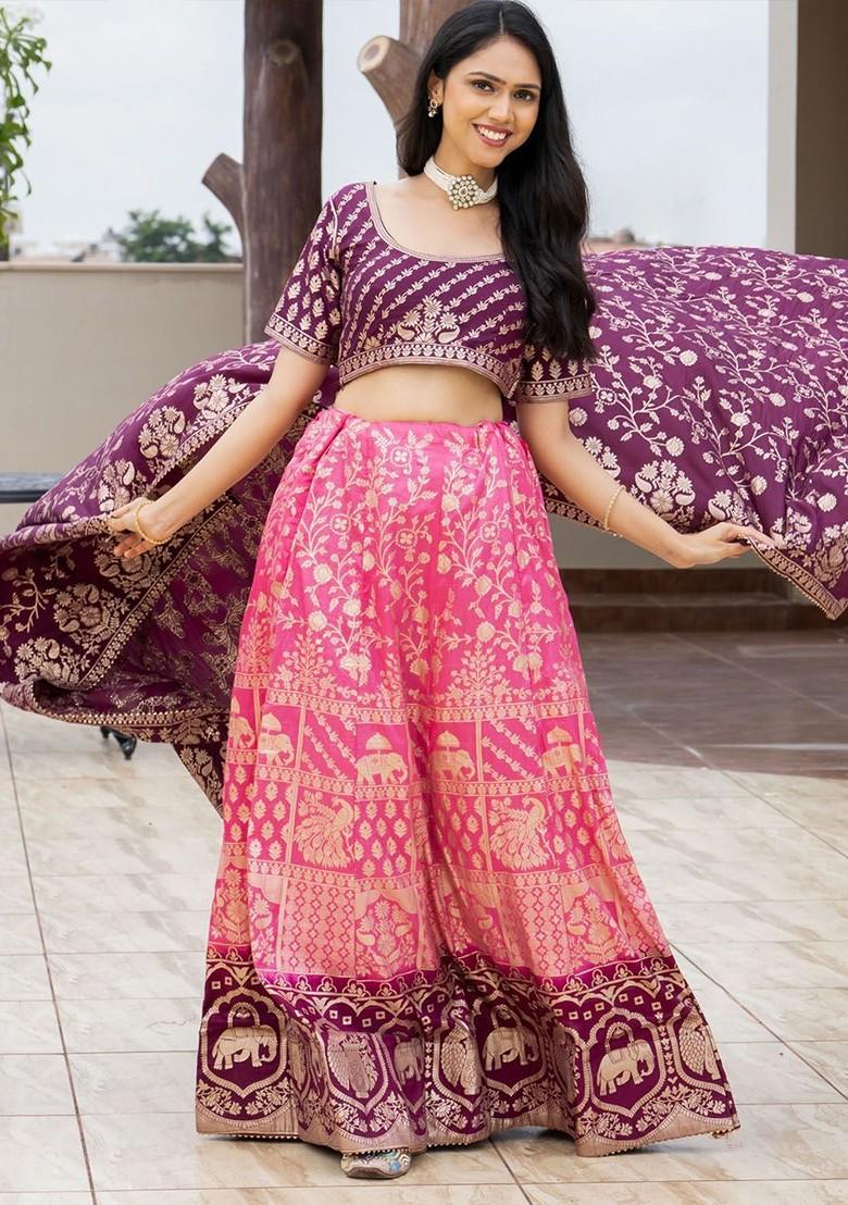 Purple Embellished Blended Lehenga Choli - Indya