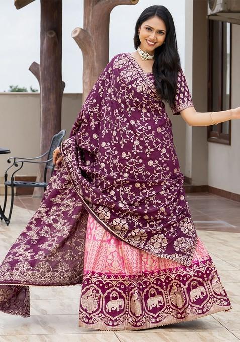 Purple Embellished Blended Lehenga Choli — view on Indya