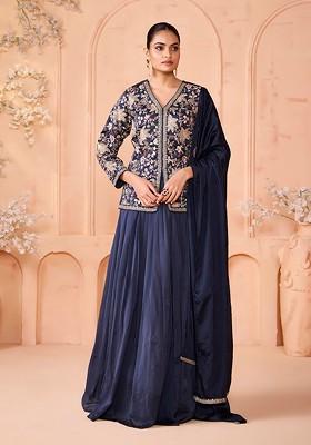 Navy Blue Emboridered Blended Lehenga Choli