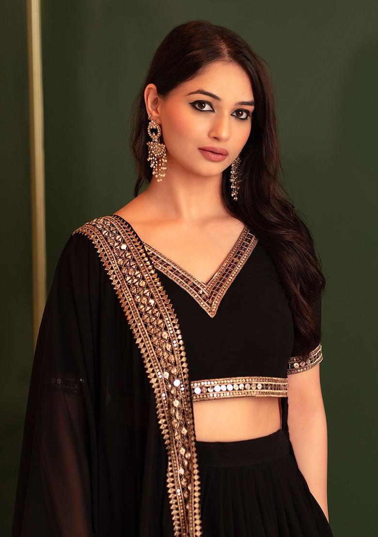 Black Embellished Blended Lehenga Choli - Indya