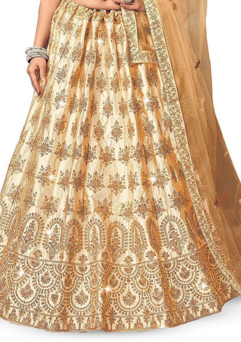 Beige Emboridered Blended Lehenga Choli - Indya