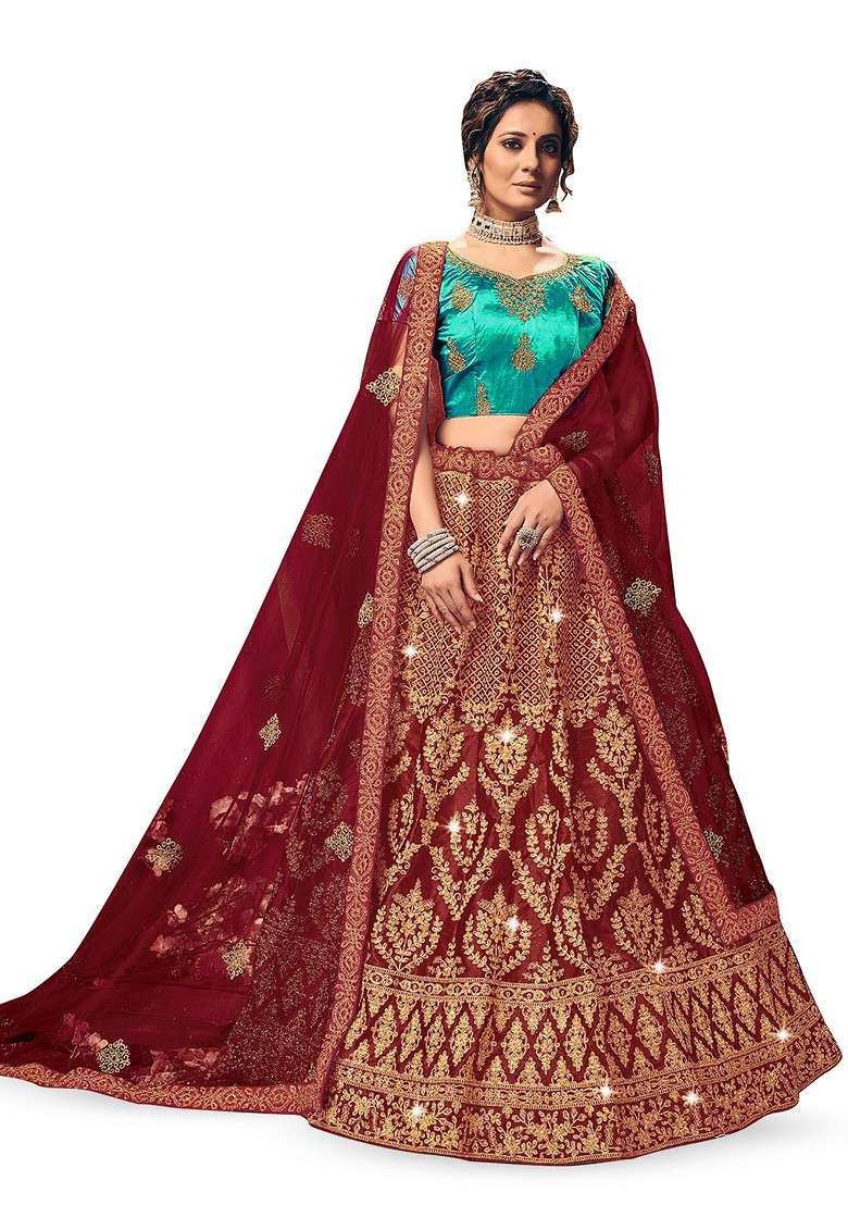 Maroon Emboridered Blended Lehenga Choli - Indya