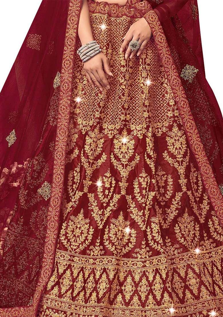 Maroon Emboridered Blended Lehenga Choli - Indya