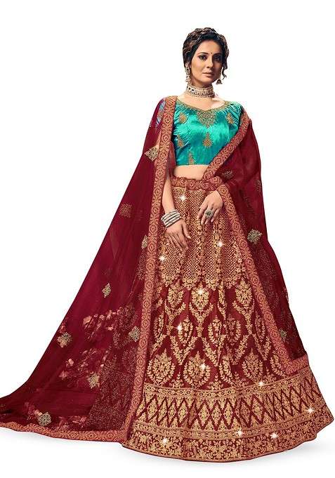 Maroon Emboridered Blended Lehenga Choli