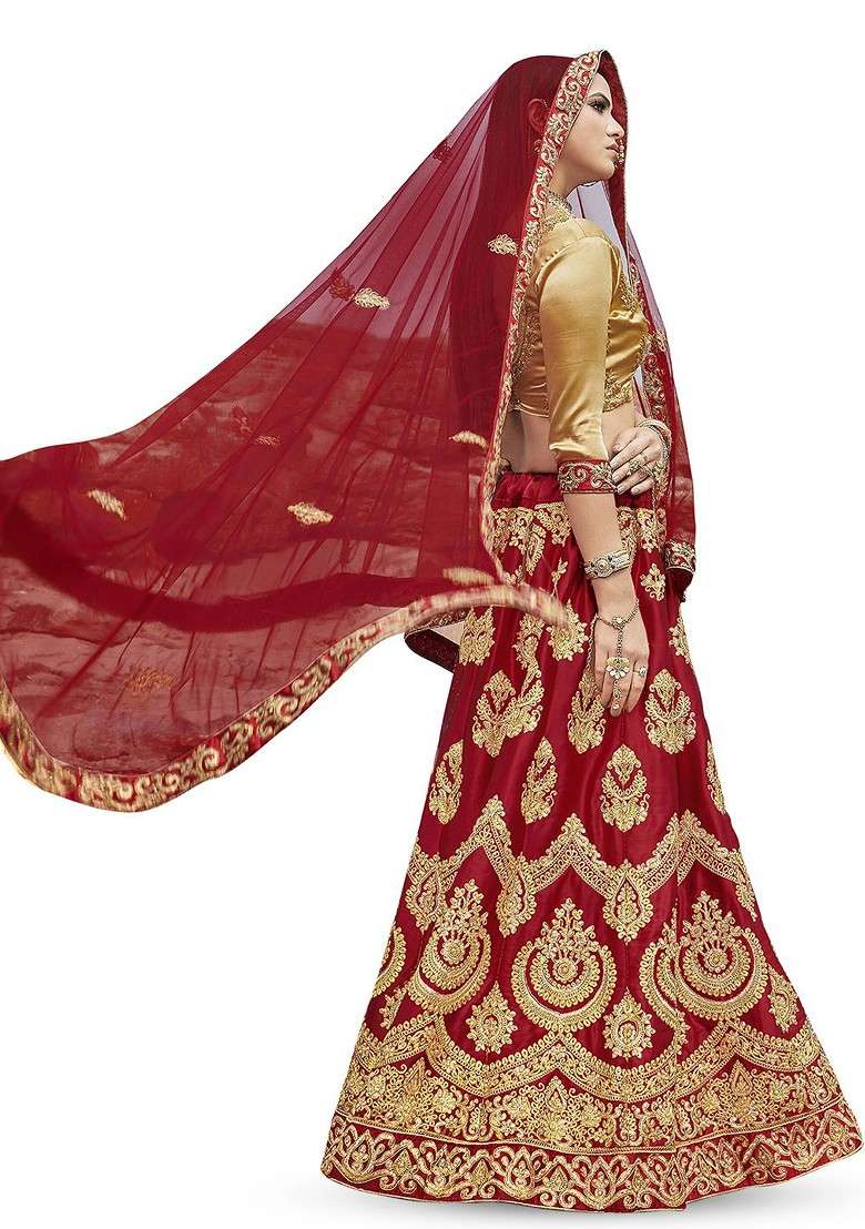 Maroon Emboridered Blended Lehenga Choli - Indya