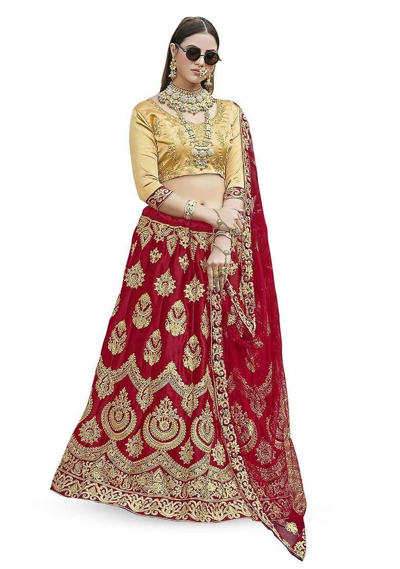 Maroon Emboridered Blended Lehenga Choli - Indya