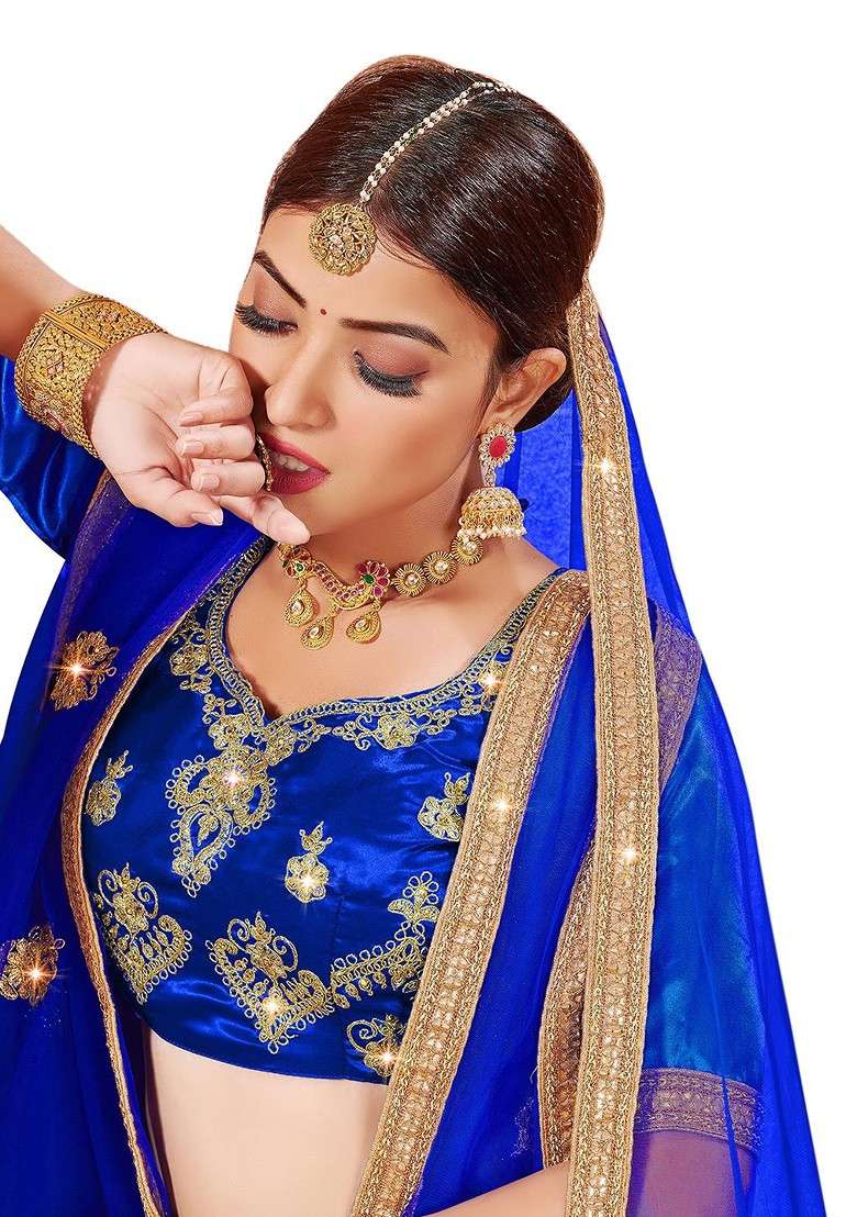 Beige Emboridered Blended Lehenga Choli - Indya