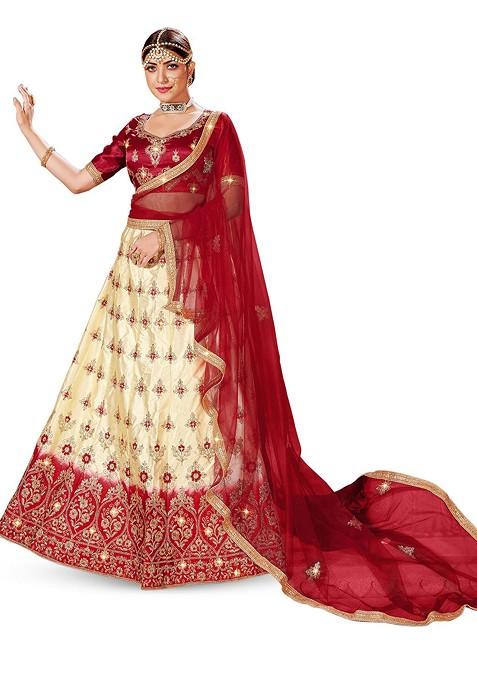 Beige Emboridered Blended Lehenga Choli — view on Indya