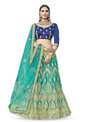Sea Green Emboridered Blended Lehenga Choli