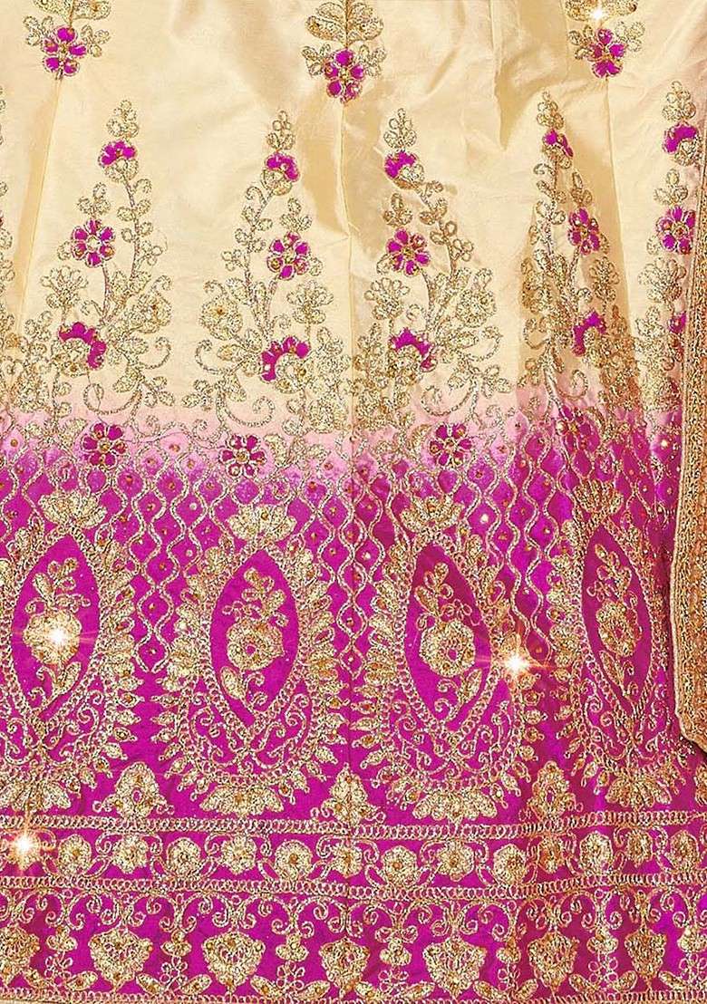 Beige Emboridered Blended Lehenga Choli - Indya