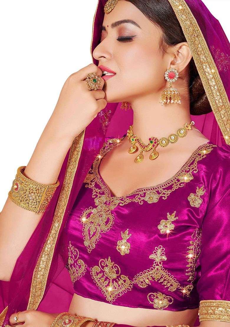 Beige Emboridered Blended Lehenga Choli - Indya