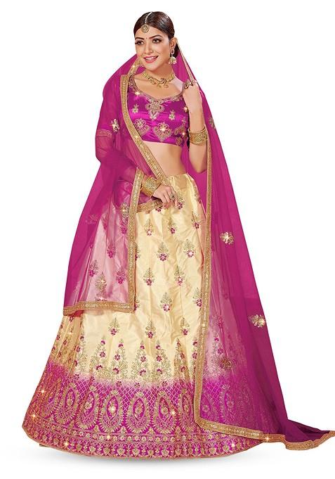 Beige Emboridered Blended Lehenga Choli — view on Indya
