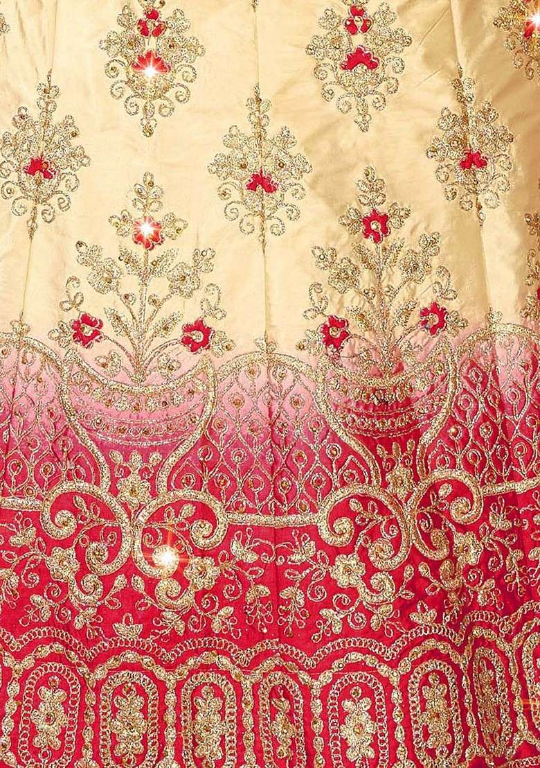Beige Emboridered Blended Lehenga Choli - Indya