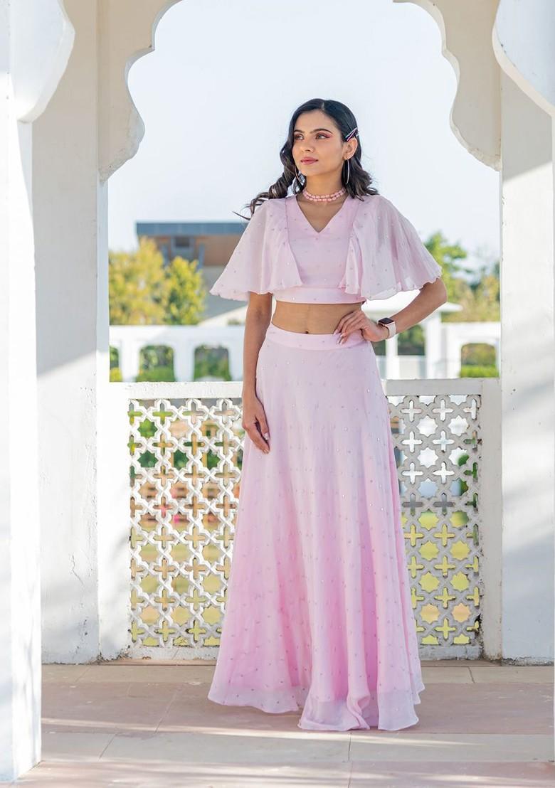 Pink Emboridered Blended Lehenga Choli