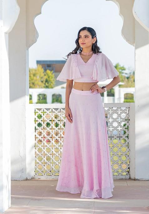 Pink Emboridered Blended Lehenga Choli