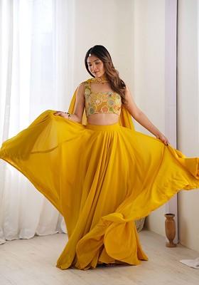 Yellow Emboridered Blended Lehenga Choli