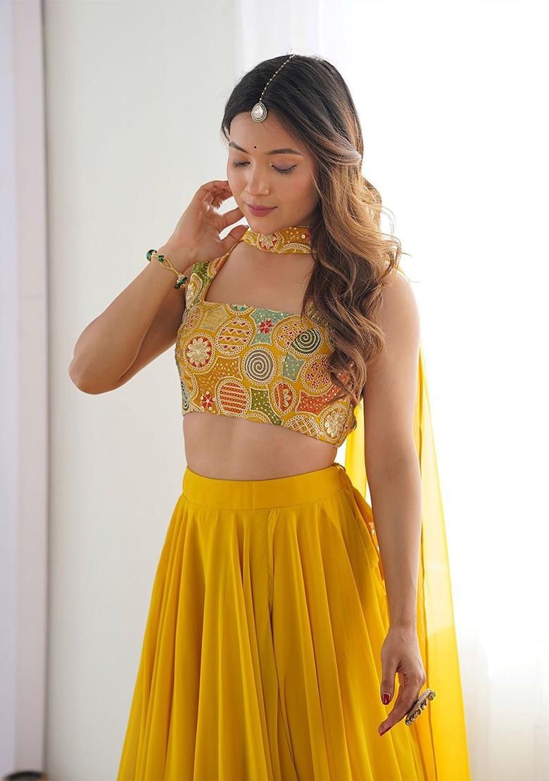 Yellow Emboridered Blended Lehenga Choli - Indya