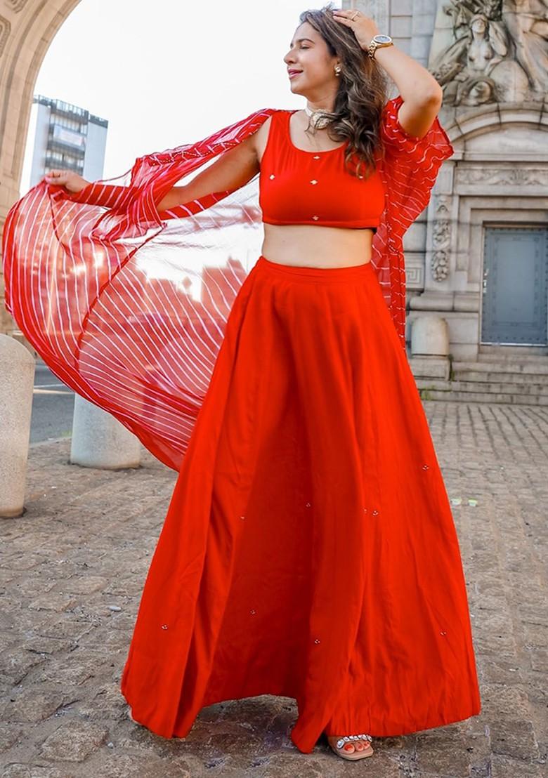 Red Emboridered Blended Lehenga Choli