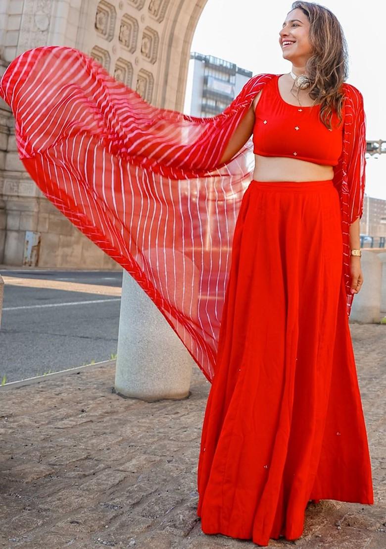 Red Emboridered Blended Lehenga Choli