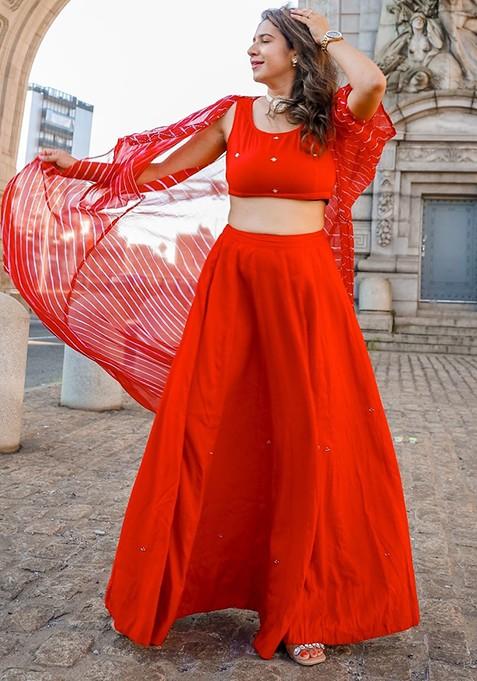Red Emboridered Blended Lehenga Choli