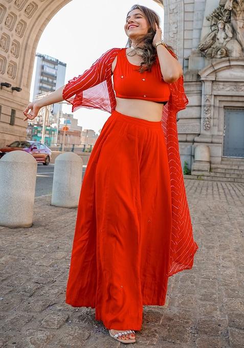 Red Emboridered Blended Lehenga Choli