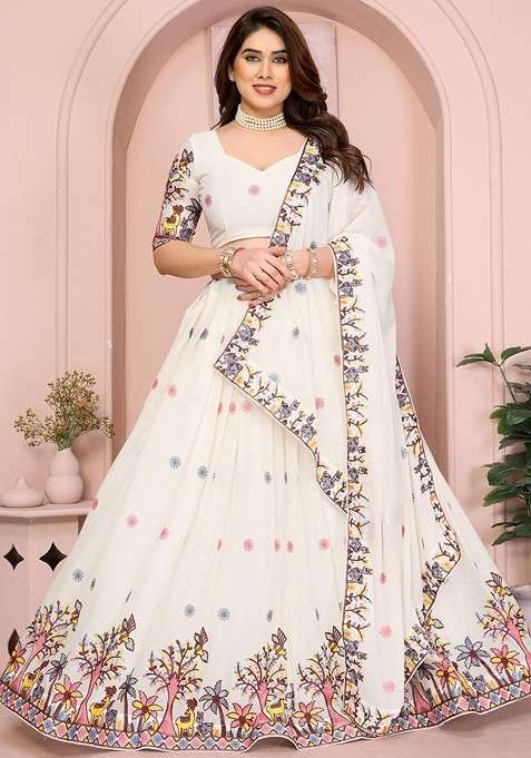 White Emboridered Blended Lehenga Choli