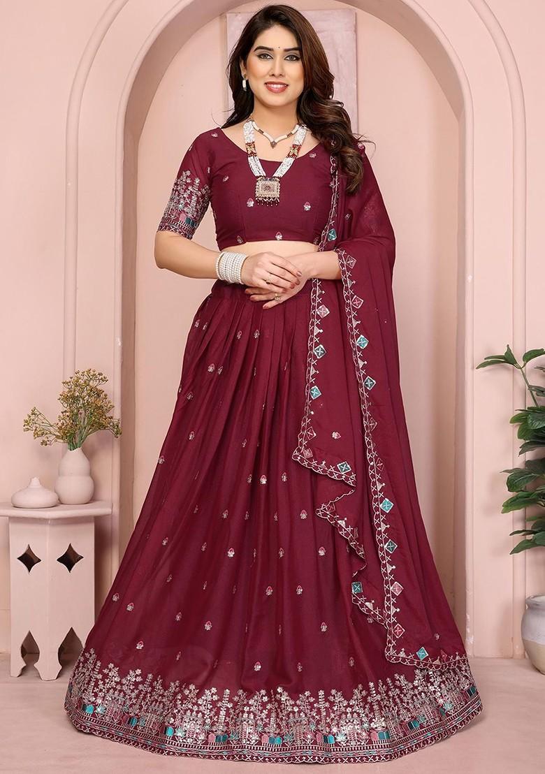 Maroon Emboridered Blended Lehenga Choli - Indya