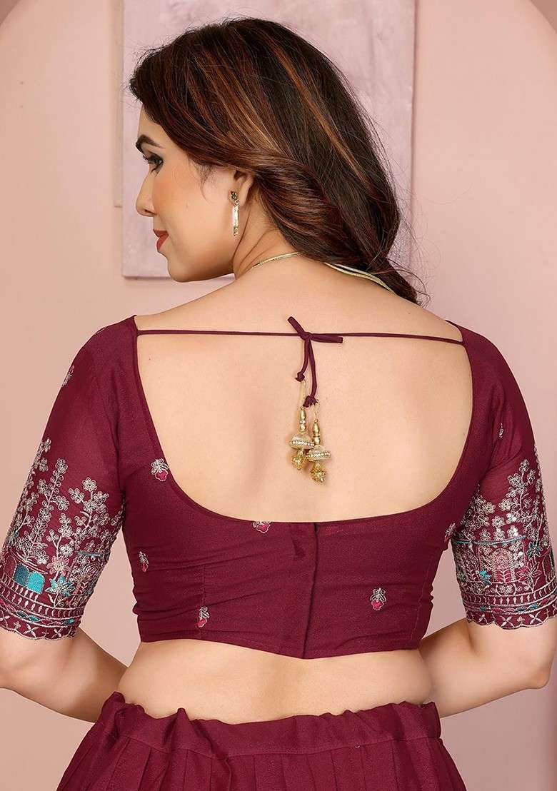 Maroon Emboridered Blended Lehenga Choli - Indya
