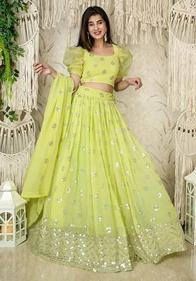 Lime Green Emboridered Blended Lehenga Choli