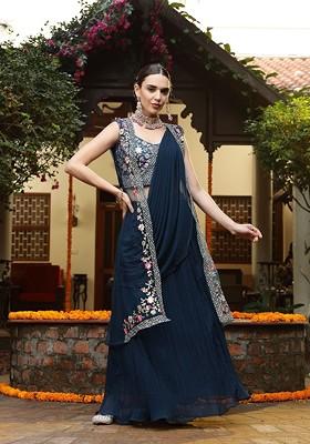 Teal Emboridered Blended Lehenga Choli